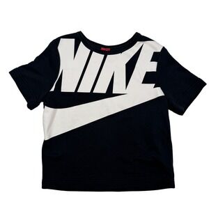 Nike Womens Big Logo Oversized Swoosh Short Sleeve Top Black White Medium 90's